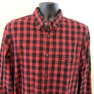 1901 trim fit Fairview wash large plaid shirt red black